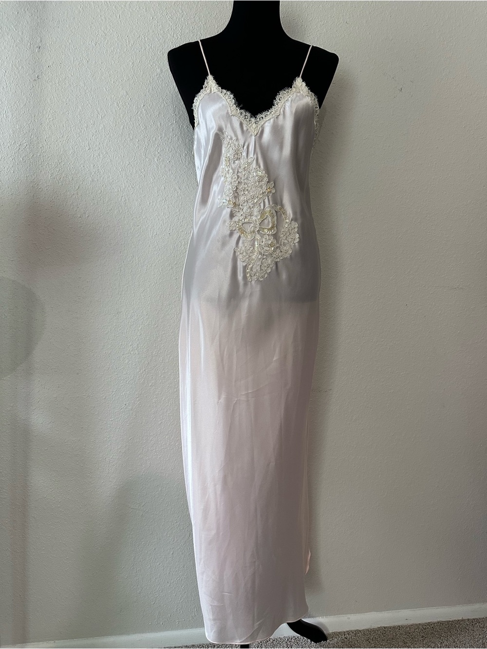 Vintage Victoria's Secret Ivory Satin Lace-Embellished Slip Dress